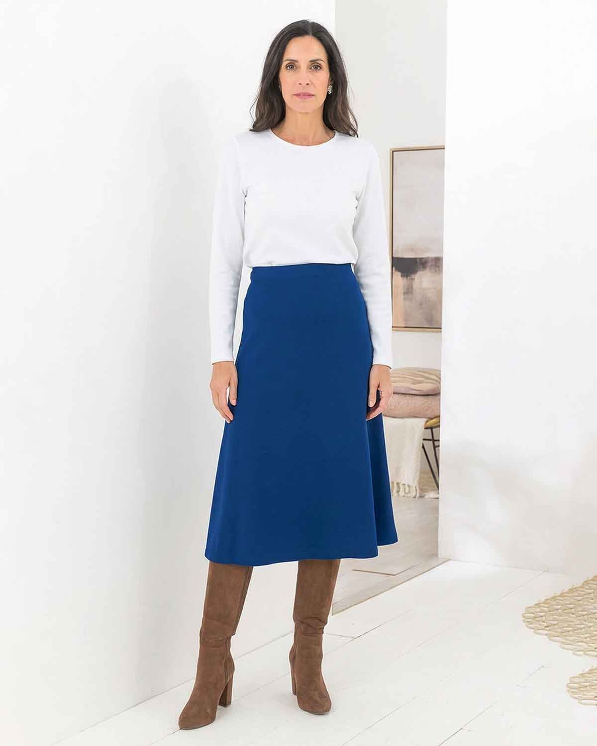 Isla Wool Blend Pull On Skirt - Cobalt - The Classic Boutique
