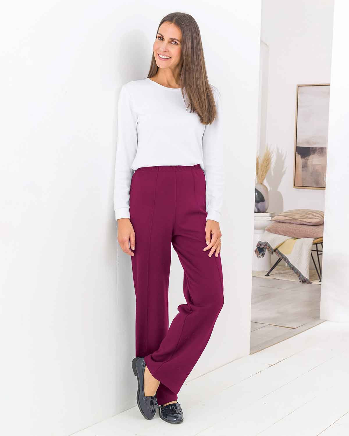 Isla Wool Blend Pull On Trousers - Raspberry - The Classic Boutique