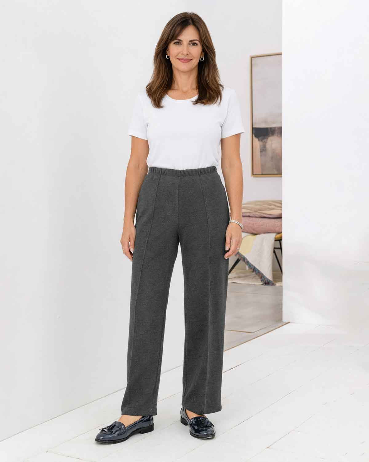 Isla Wool Blend Pull On Trousers - Charcoal - The Classic Boutique