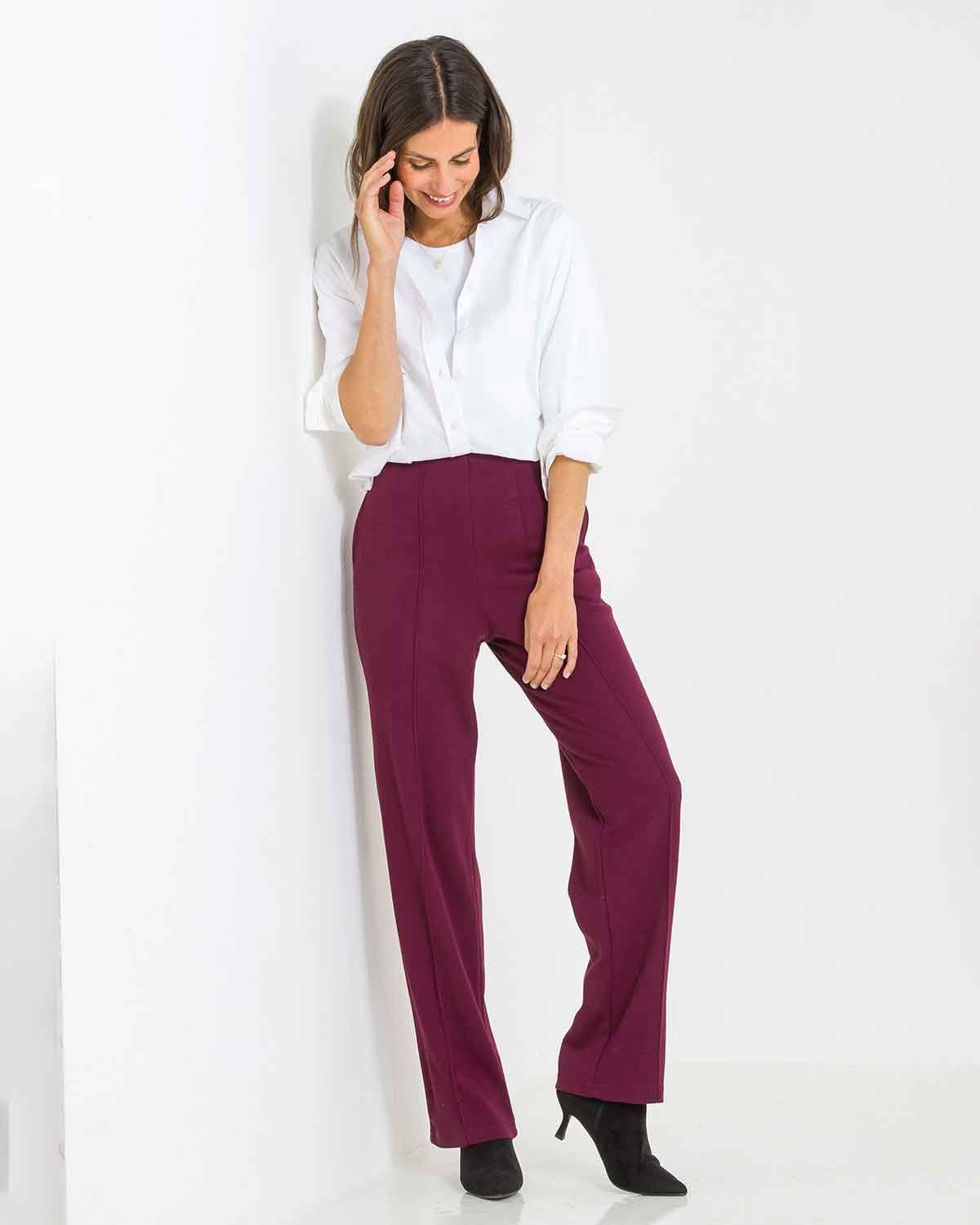 Isla Wool Blend Pull On Trousers - Claret - The Classic Boutique