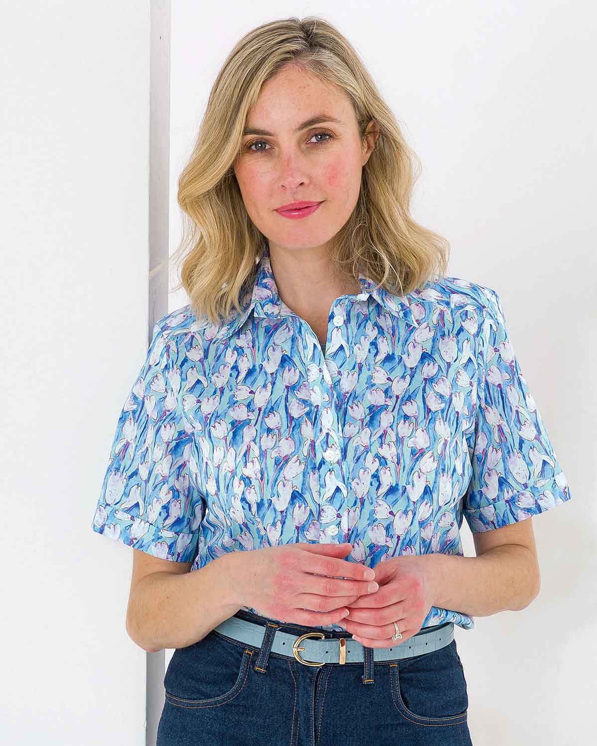 Melanie Floral Pure Cotton Short Sleeve Blouse - Image 1 - The Classic Boutique