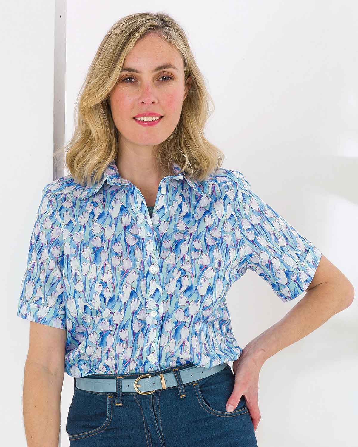 Melanie Floral Pure Cotton Short Sleeve Blouse - Image 2 - The Classic Boutique
