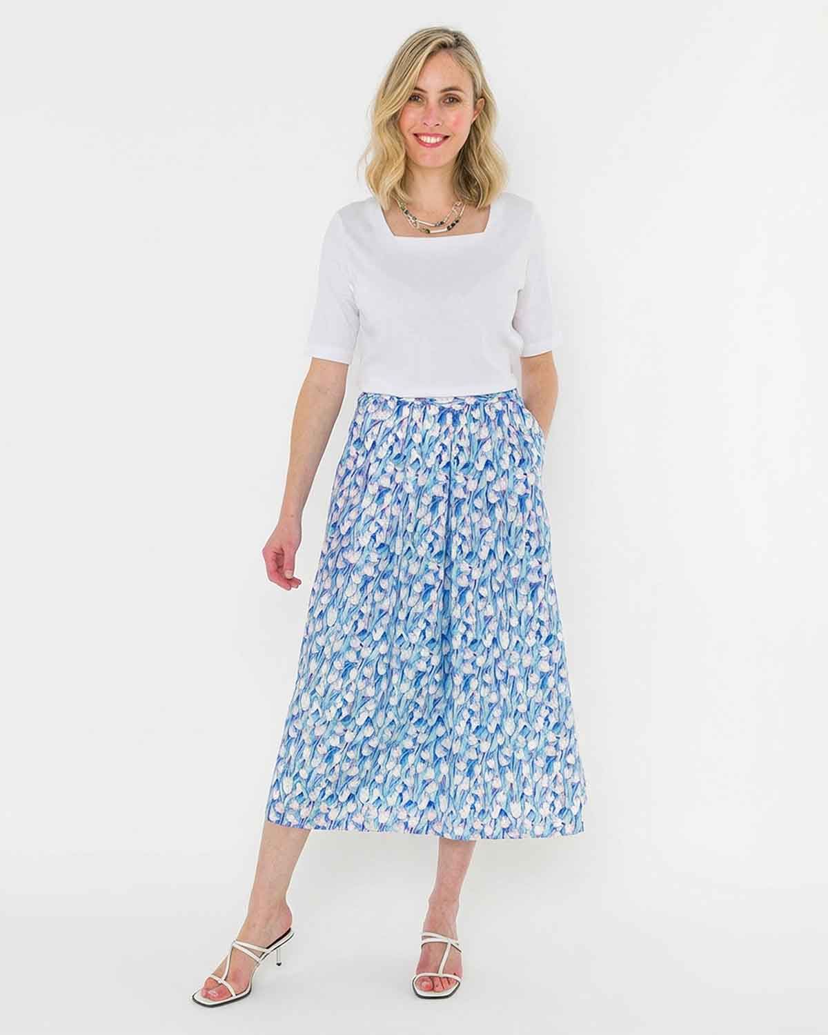 Melanie Floral Pure Cotton Soft Pleated Lined Skirt - Image 1 - The Classic Boutique