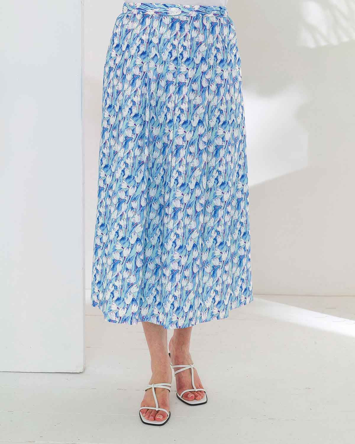 Melanie Floral Pure Cotton Soft Pleated Lined Skirt - Image 2 - The Classic Boutique