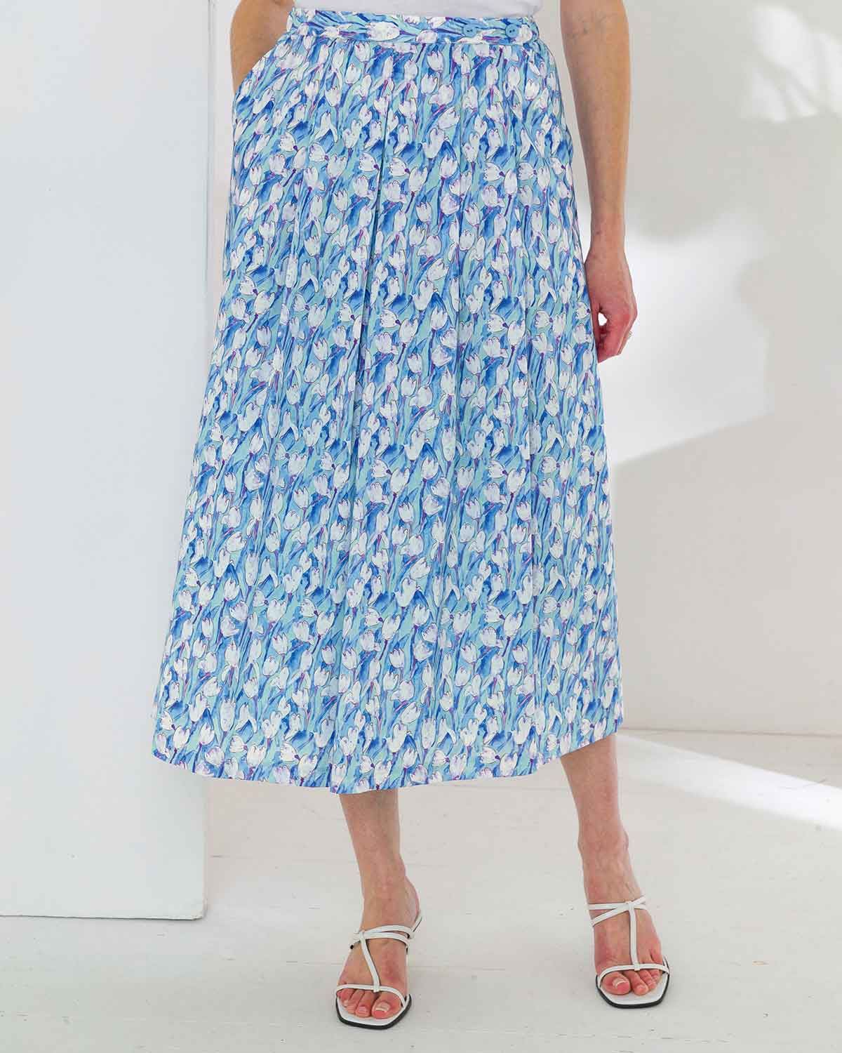 Melanie Floral Pure Cotton Soft Pleated Lined Skirt - Image 3 - The Classic Boutique