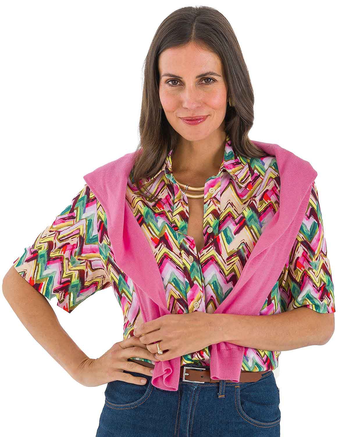 Tatiana Pure Silky Cotton Short Sleeve Patterned Blouse - Image 2 - The Classic Boutique