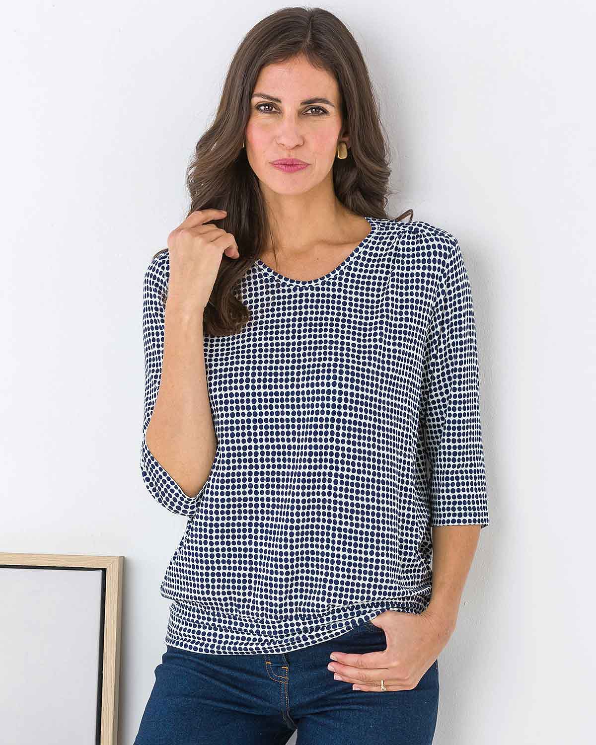 Valentina  Patterned Viscose 3/4 sleeved Blouson Top - Image 1 - The Classic Boutique