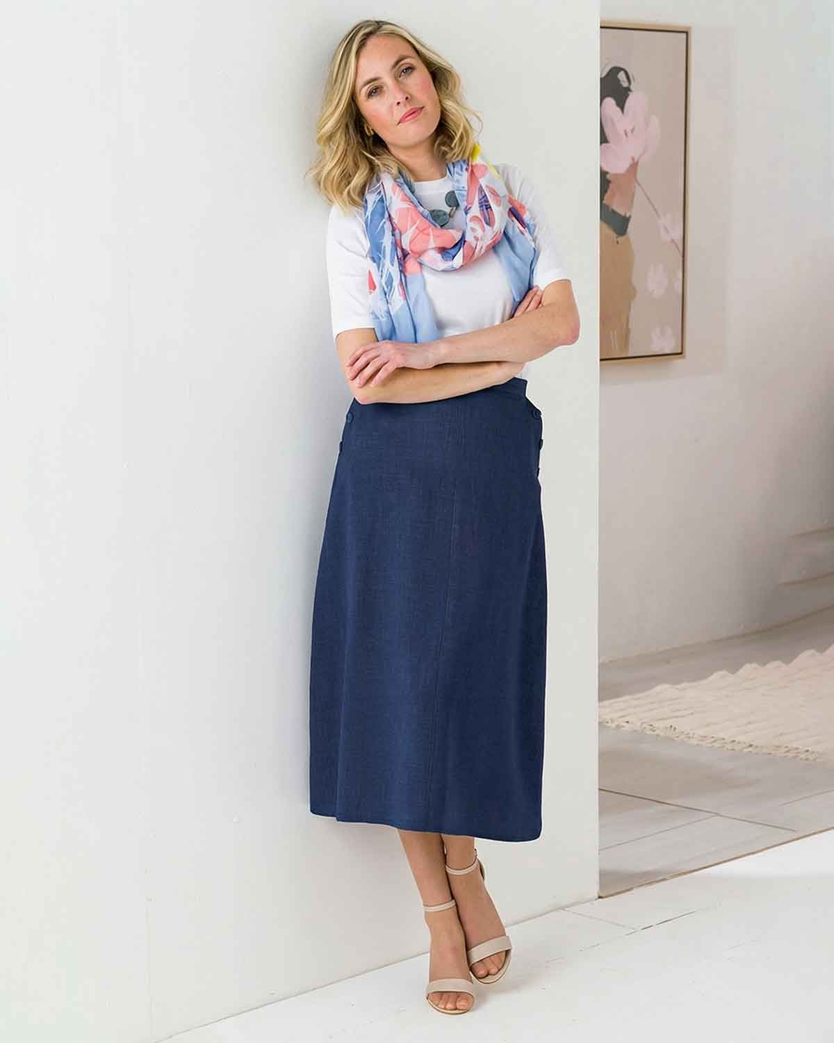 Zoe Easycare A Line Skirt - Navy - The Classic Boutique