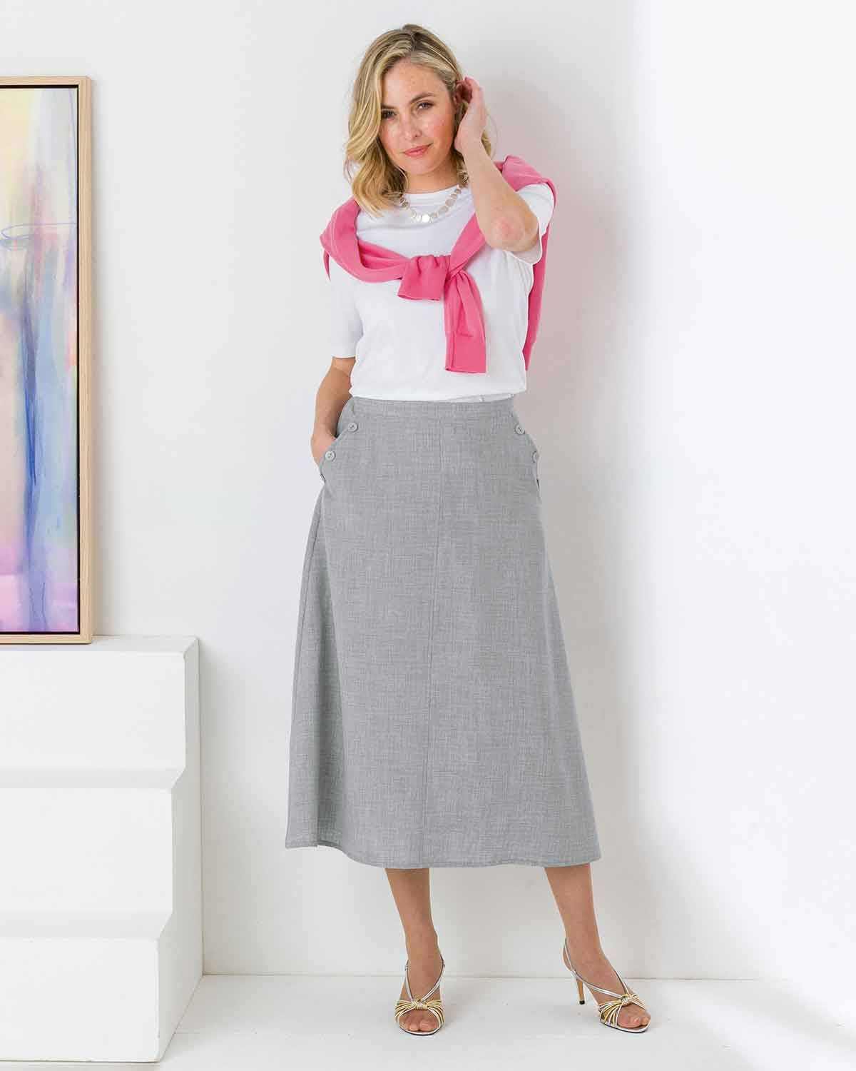 Zoe Easycare A Line Skirt - Silver - The Classic Boutique