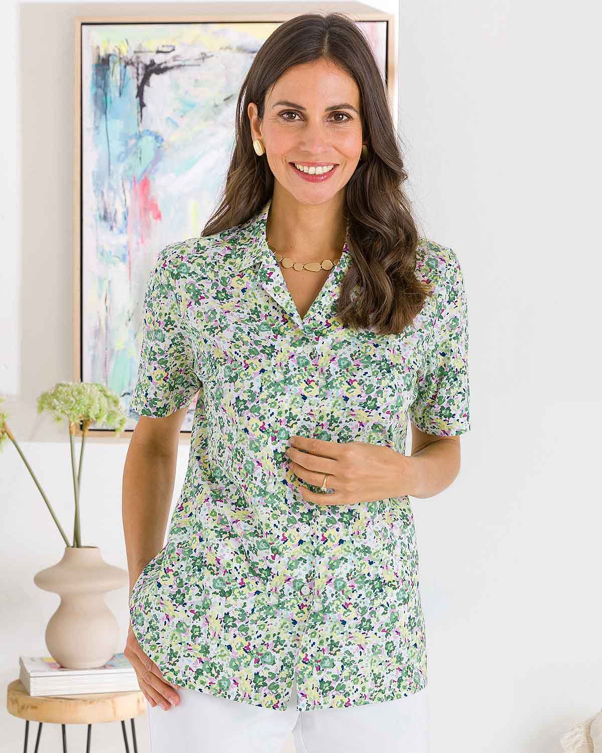 Bessie Floral Pure Cotton Short Sleeve Blouse - Image 1 - The Classic Boutique