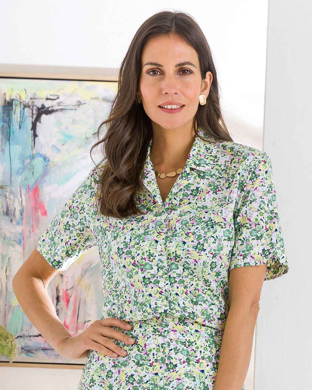 Bessie Floral Pure Cotton Short Sleeve Blouse - Image 2 - The Classic Boutique