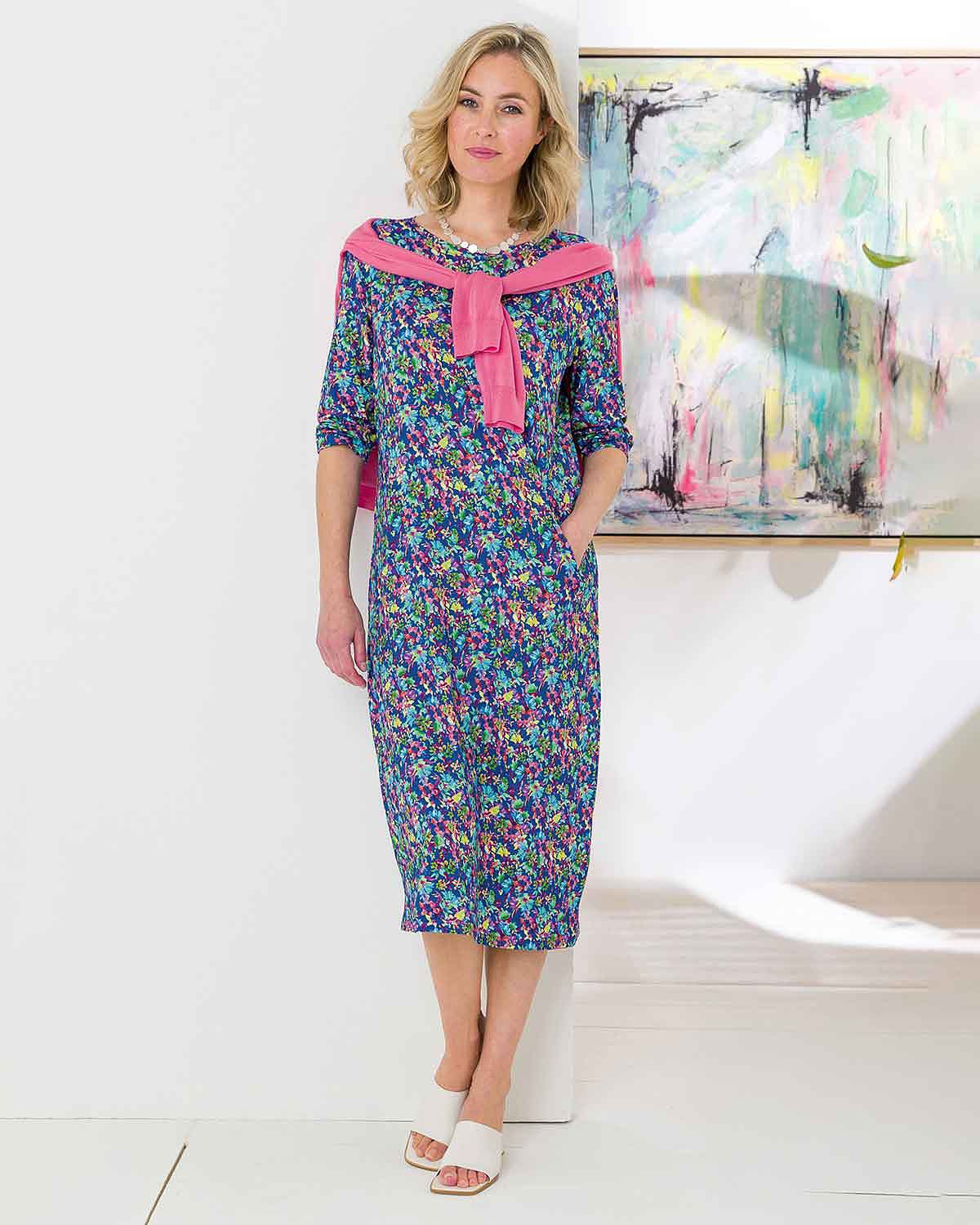 Isadora Floral Viscose 3/4 Sleeved Dress - Image 2 - The Classic Boutique