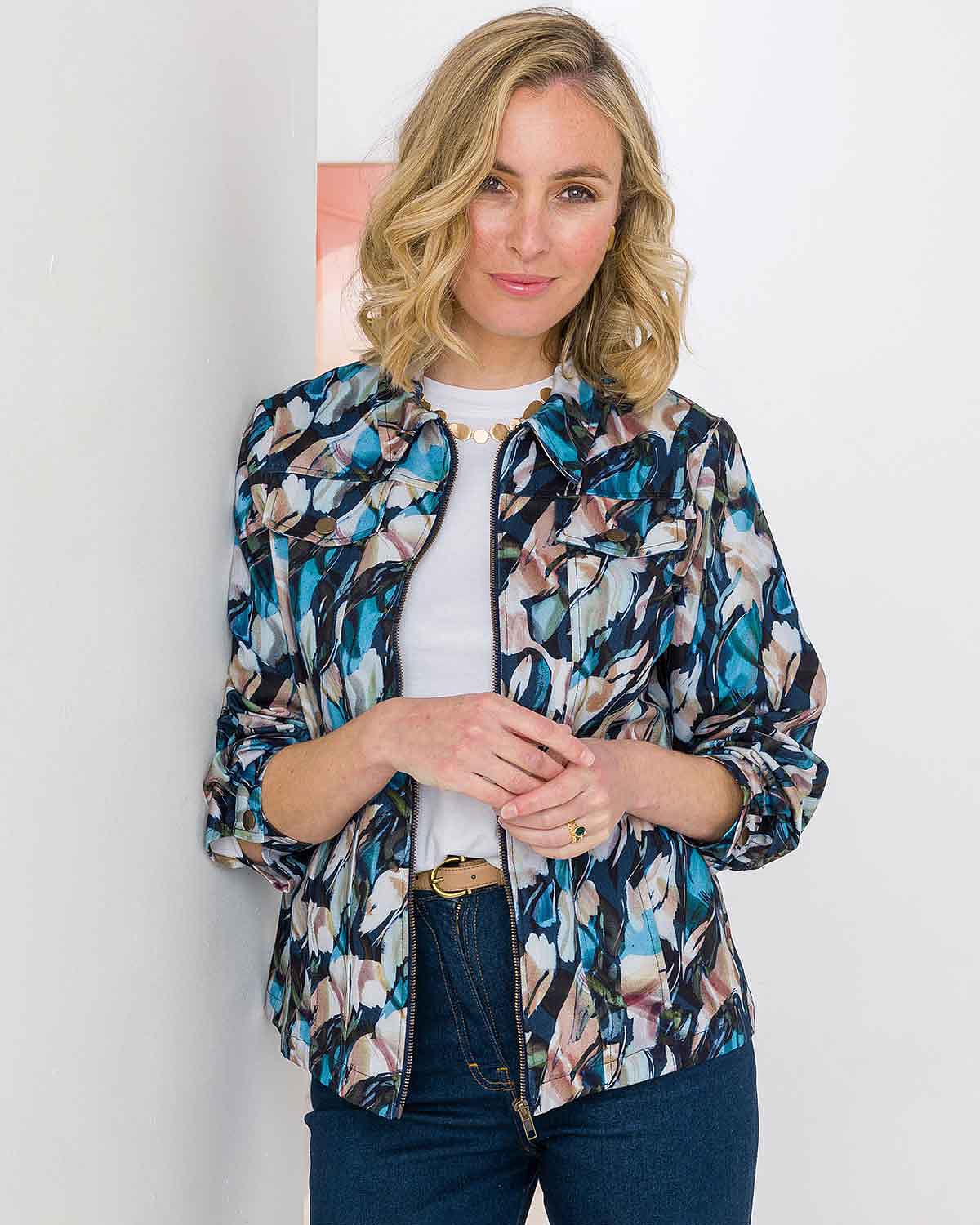 Lexi Patterned Cotton Twill Zipped Jacket - Image 1 - The Classic Boutique