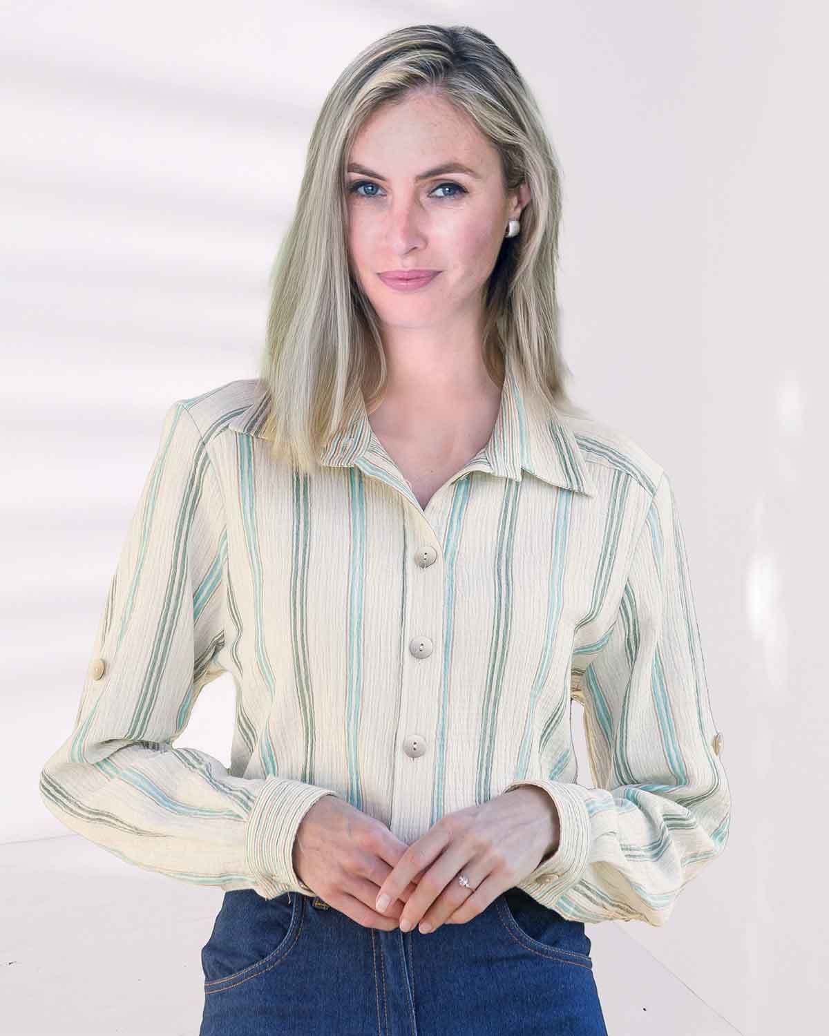 Augusta Striped Cotton Rich Long Sleeve Blouse - Image 2 - The Classic Boutique
