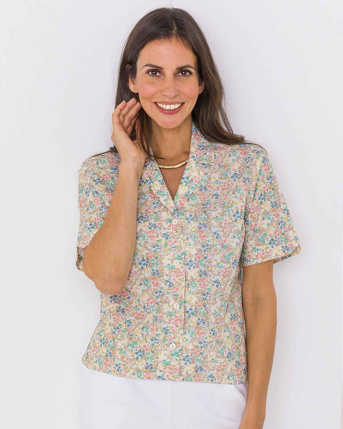 Libby Floral Pure Cotton Short Sleeve Blouse - Image 1 - The Classic Boutique
