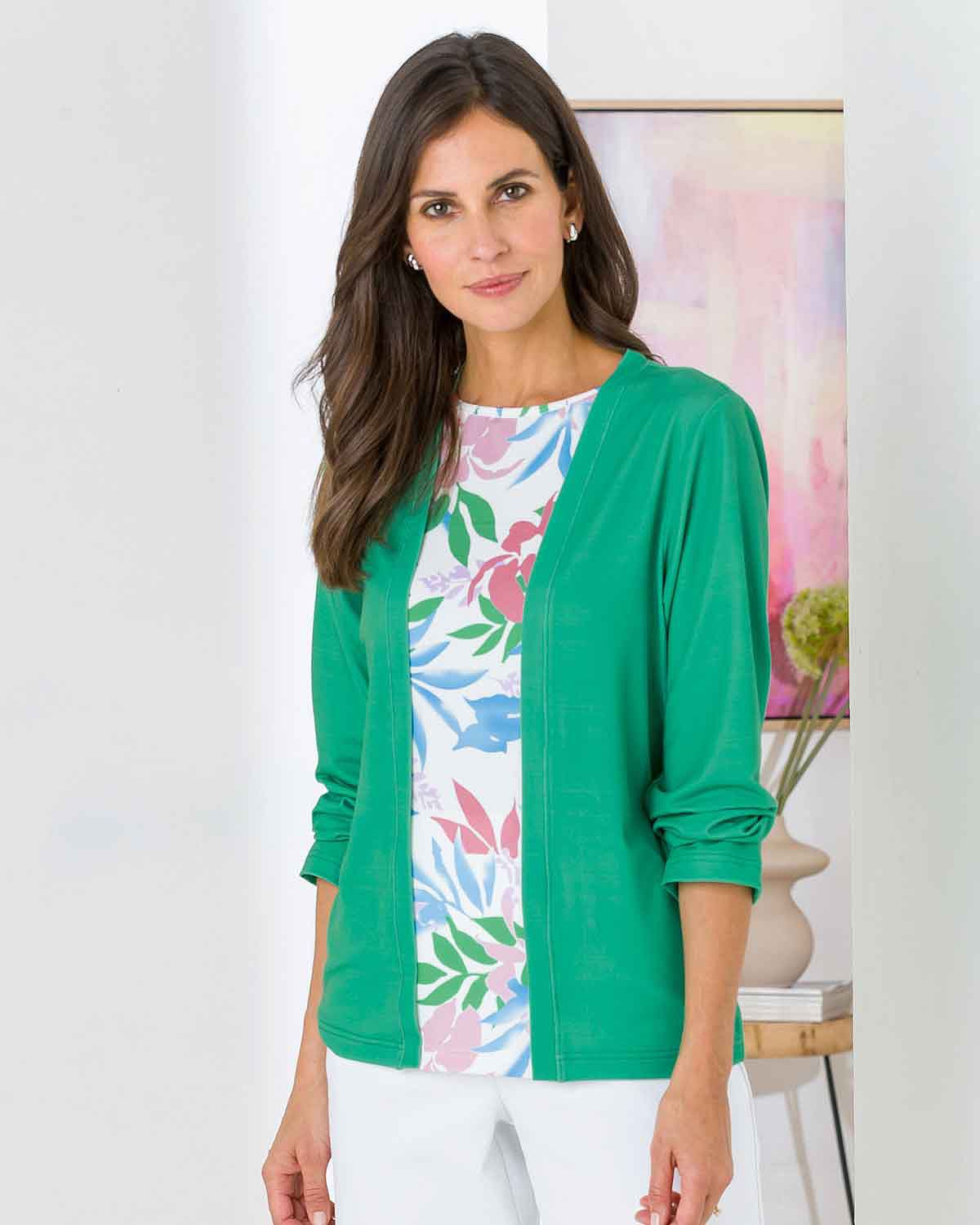 Jardino Green and Floral Mock Layer Top - Image 1 - The Classic Boutique