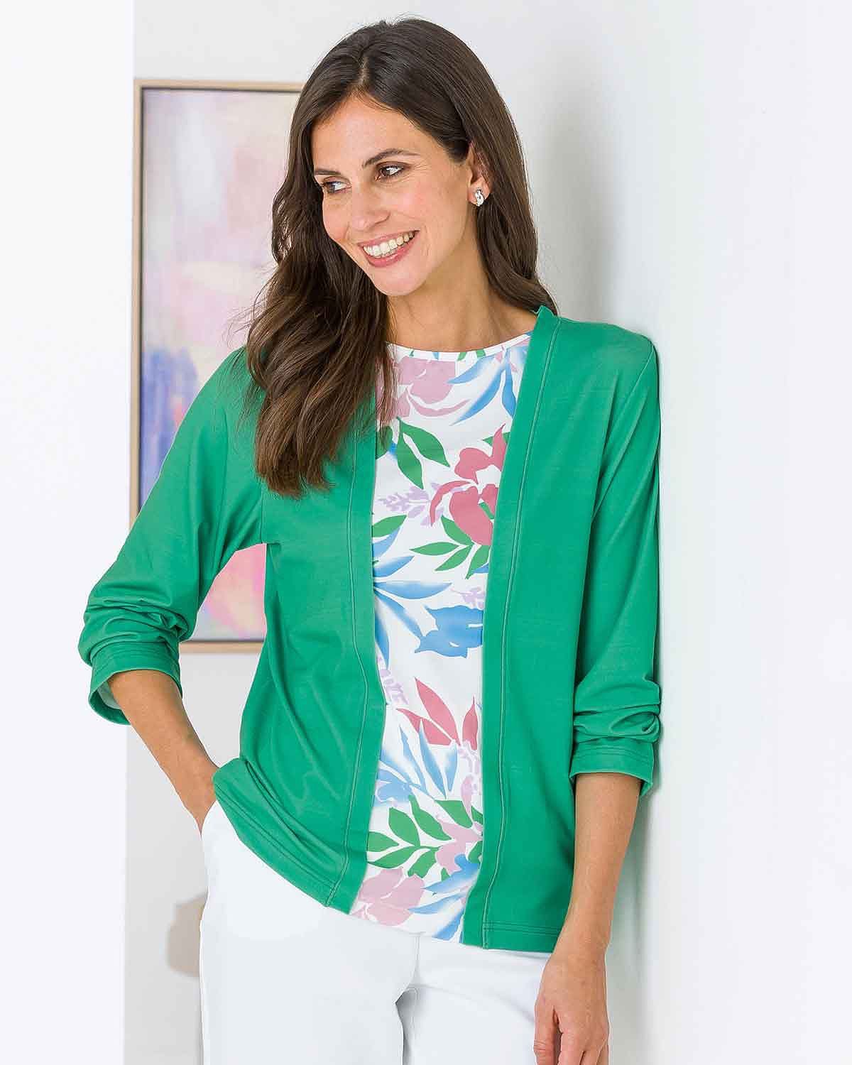 Jardino Green and Floral Mock Layer Top - Image 2 - The Classic Boutique