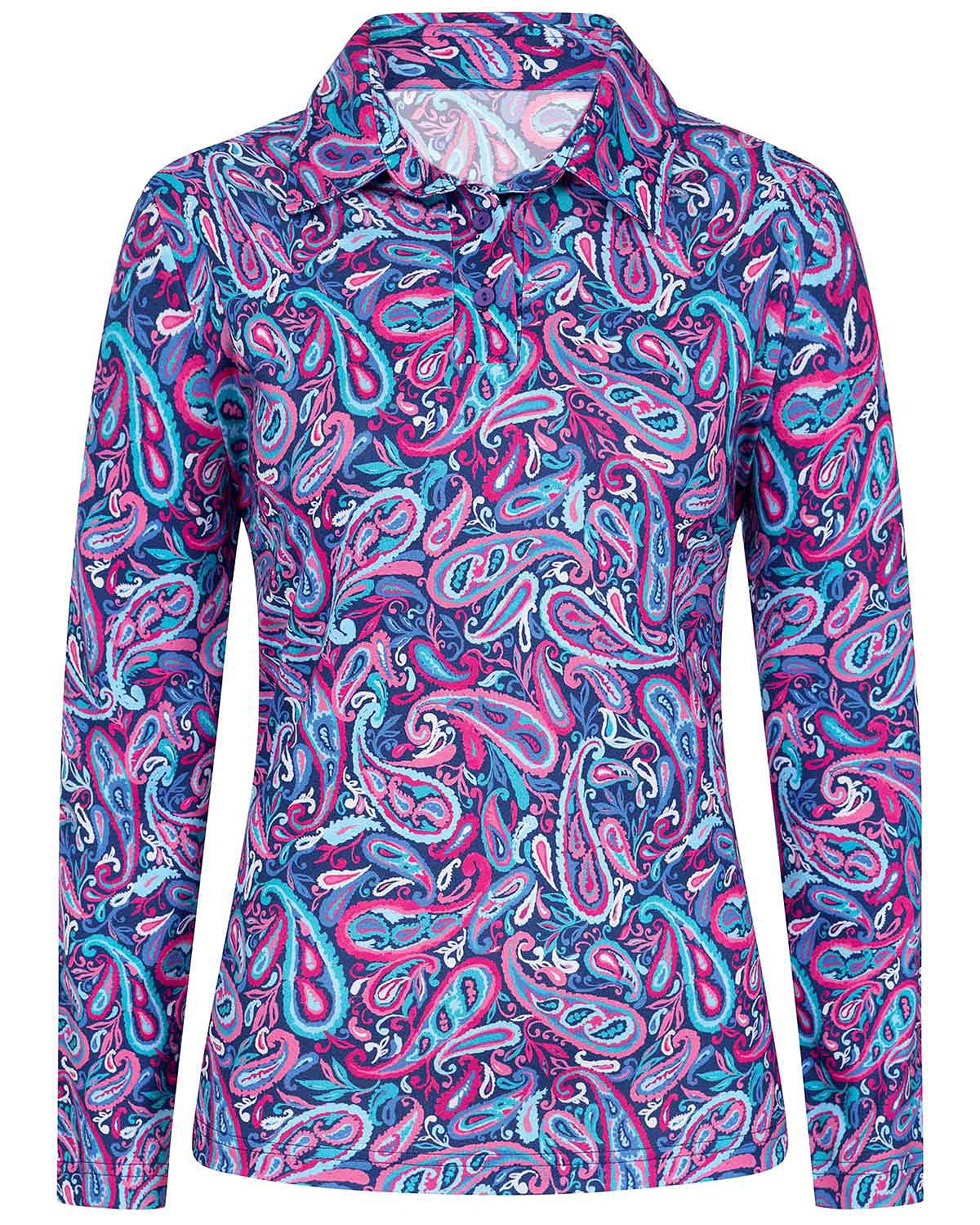 Pandora Patterned Cotton Long Sleeve Polo Top - Image 3 - The Classic Boutique