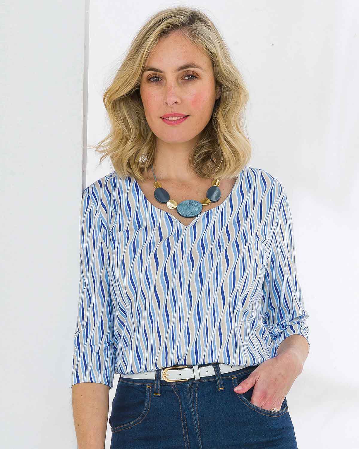 Francine Patterned 3/4 Sleeved Cotton Sweetheart Neck Top - Image 2 - The Classic Boutique