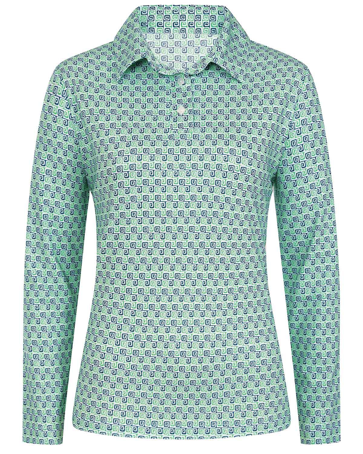 Olive Patterned Cotton Long Sleeve Polo Top - Image 3 - The Classic Boutique