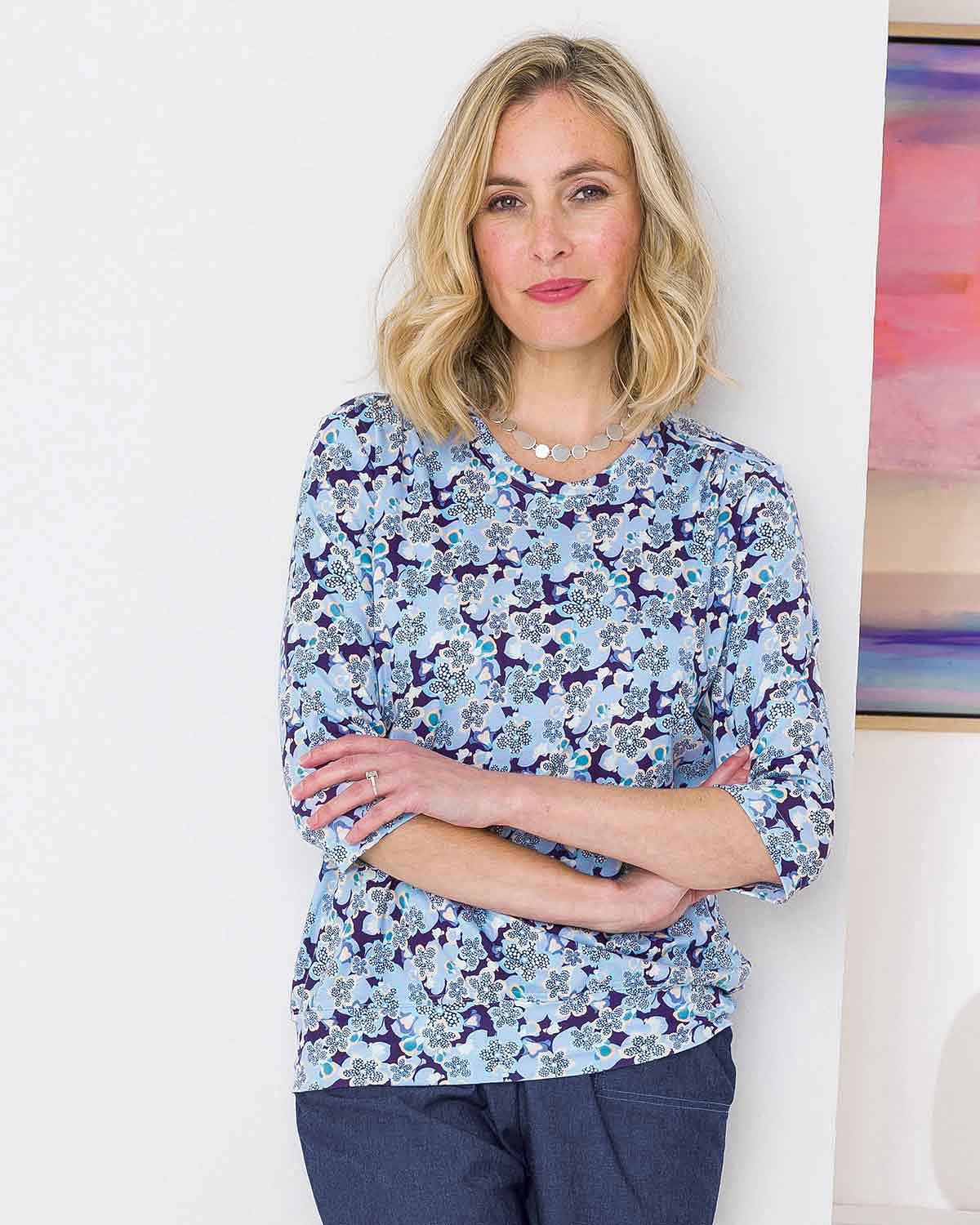 Felicity Floral Pure Cotton 3/4 Sleeve Blouson Top - Image 1 - The Classic Boutique
