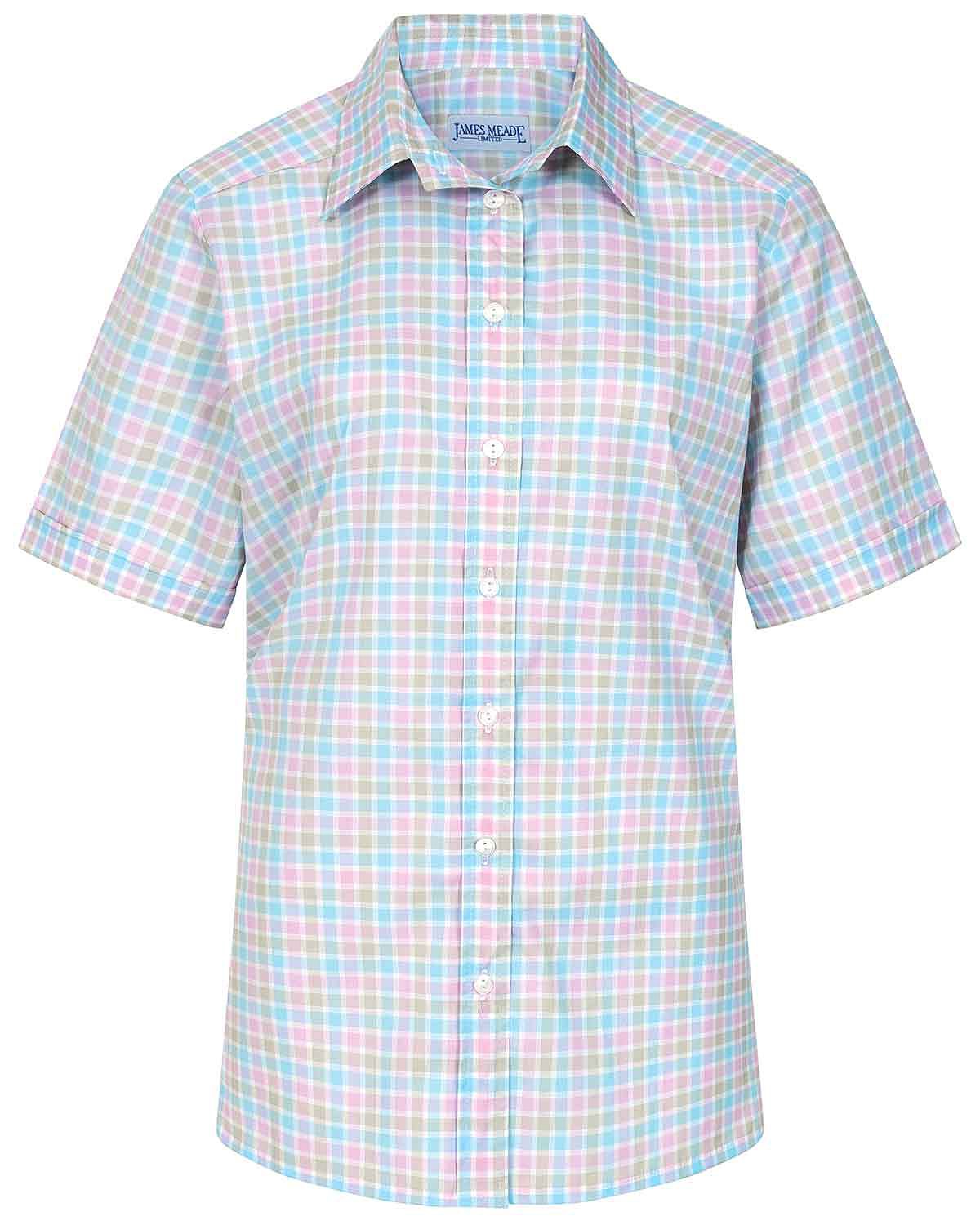 Tamsin Checked Pure Cotton Short Sleeve Blouse - Image 3 - The Classic Boutique