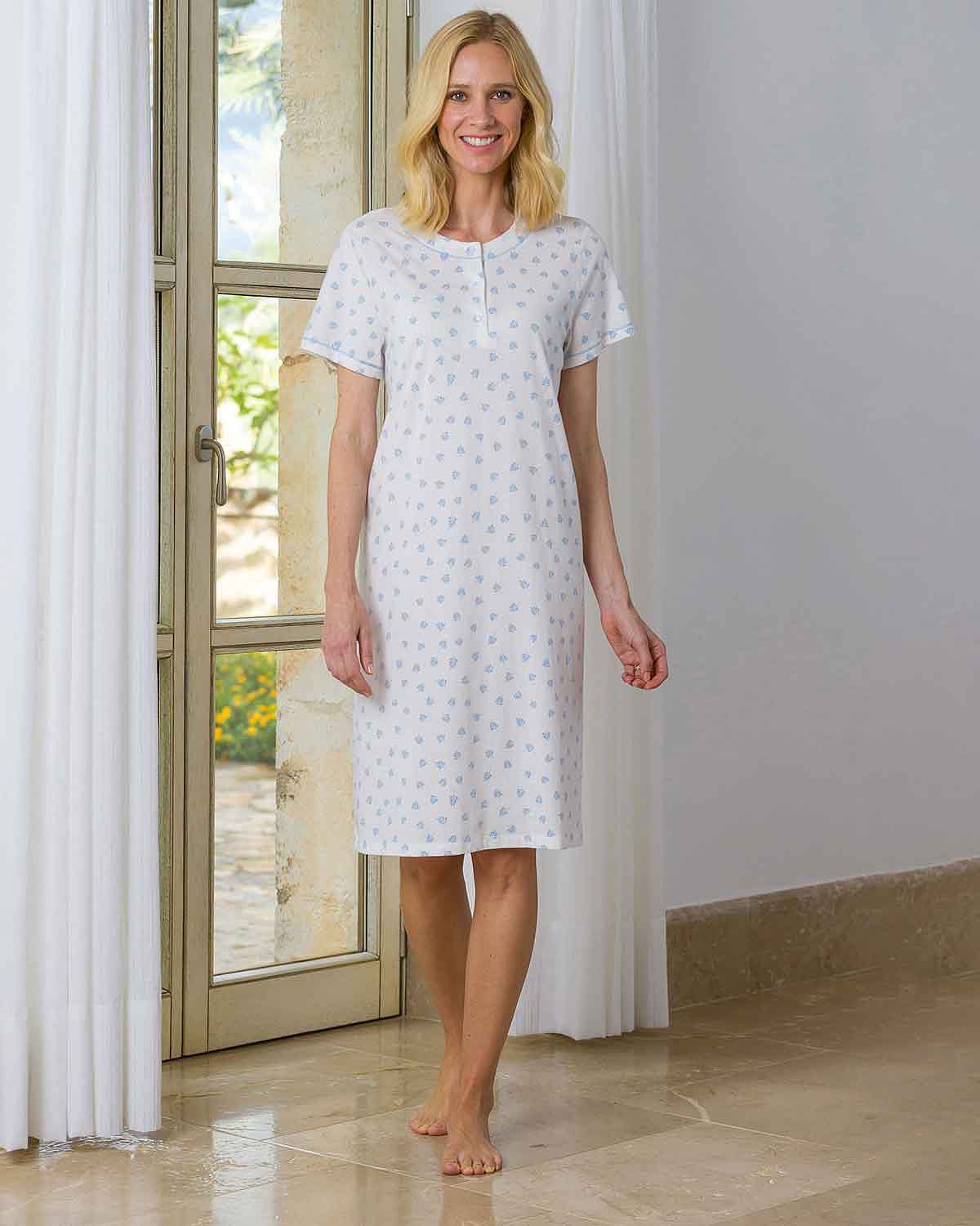 Slenderella Louise Patterned Short Sleeve Cotton Nightdress - Image 1 - The Classic Boutique