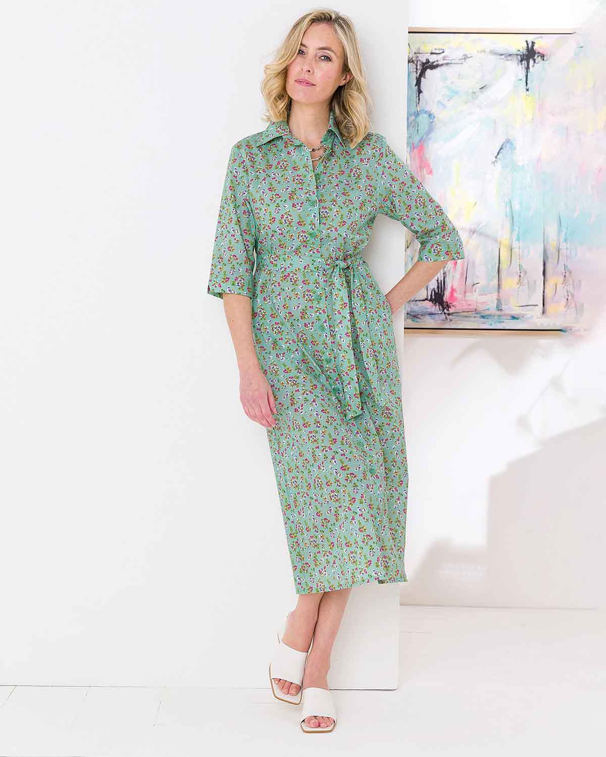 Sharon Floral Pure Cotton Short Sleeve Shirt Dress - Image 2 - The Classic Boutique
