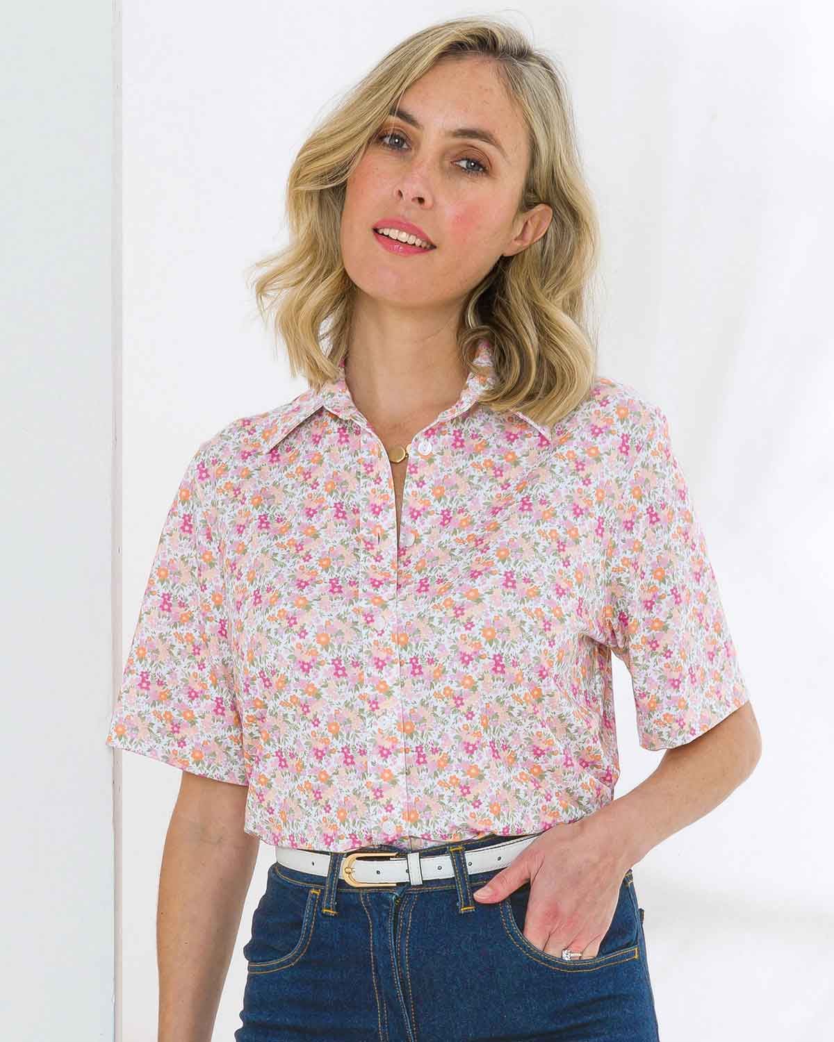 Honor Floral Polyester Short Sleeve Blouse - Image 1 - The Classic Boutique