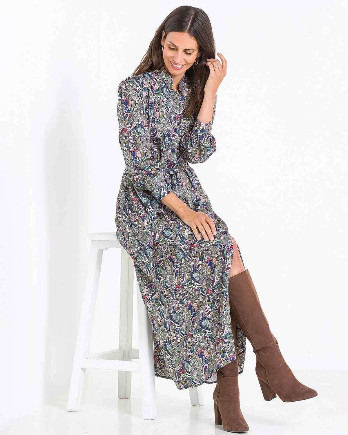 Raquel Patterned Pure TENCEL™ Long Sleeve Shirt Dress - The Classic Boutique