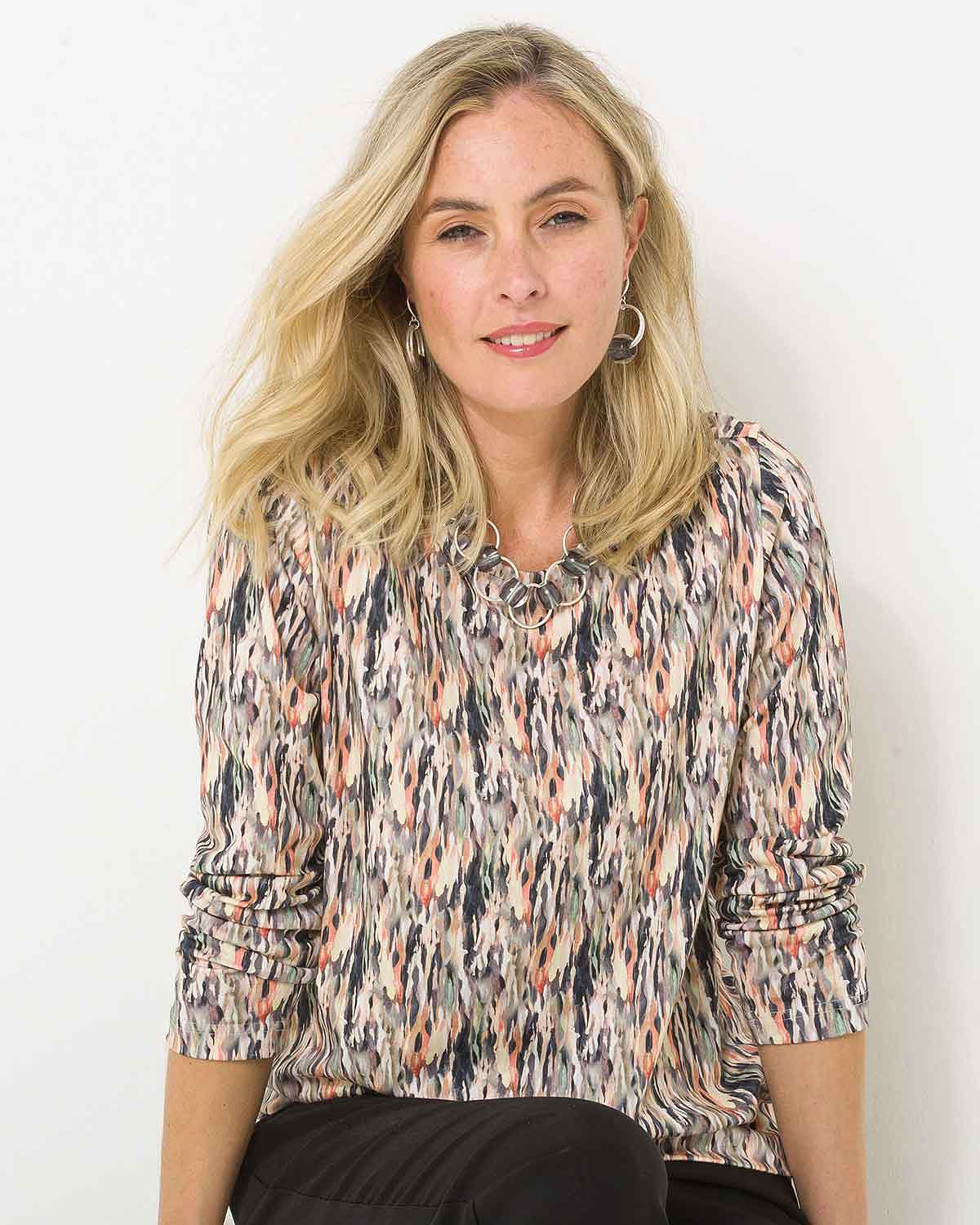 Fern Patterned Cotton Long Sleeve Blouson Top - The Classic Boutique