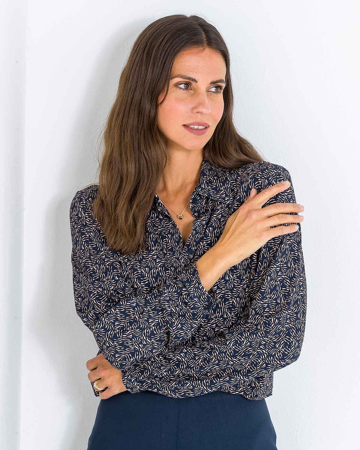 Brianna Patterned Viscose Long Sleeved Blouse - James Meade