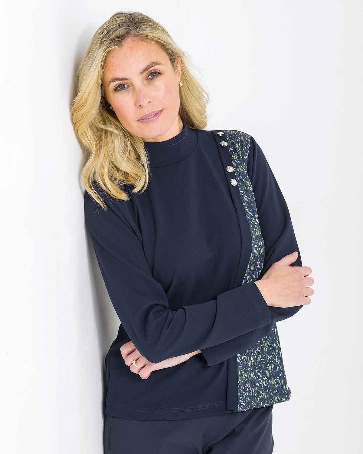 Leona Navy Trimmed Turtle Neck Top - The Classic Boutique
