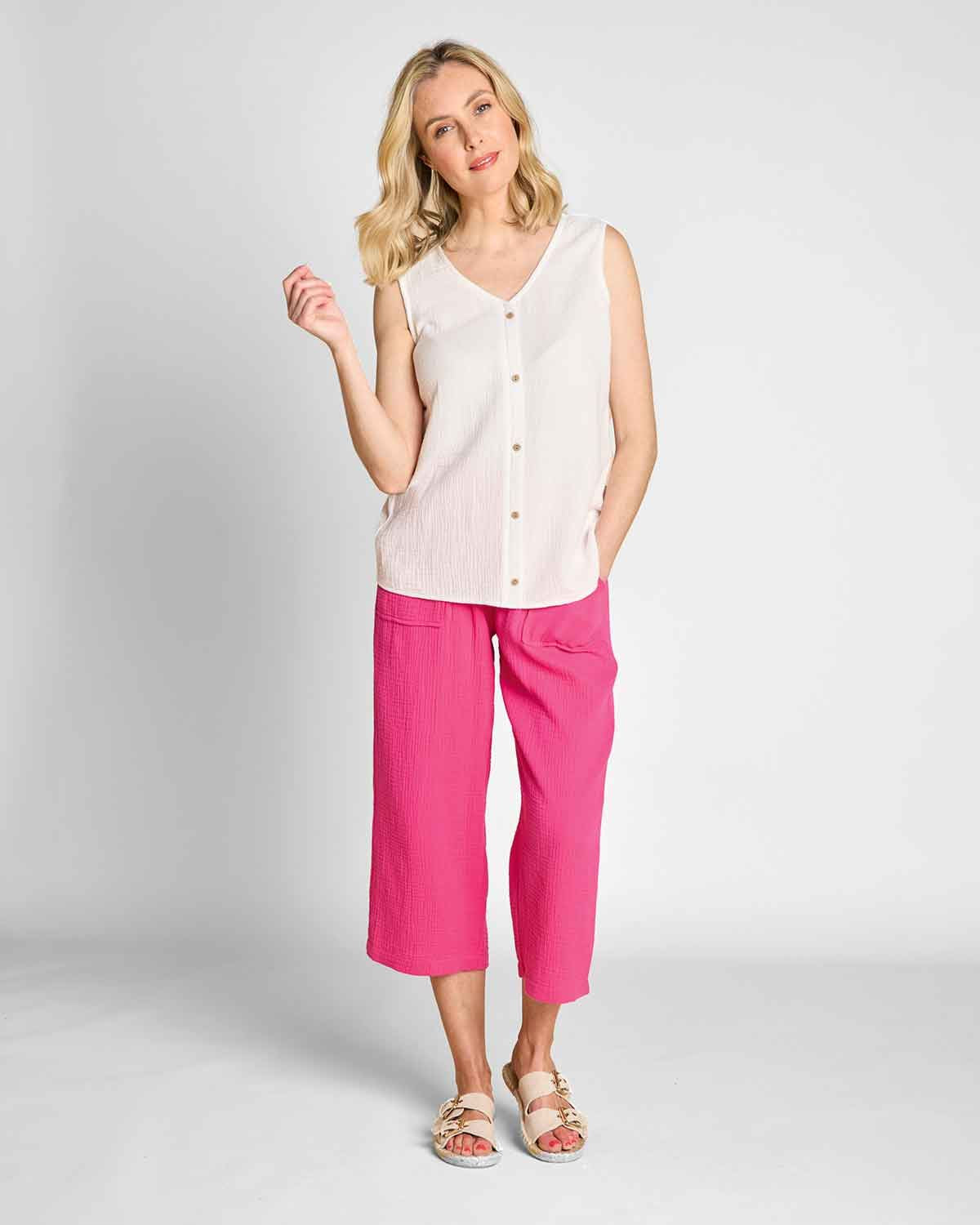 Madilyn Pink Cotton Cropped Pull On Trousers - The Classic Boutique