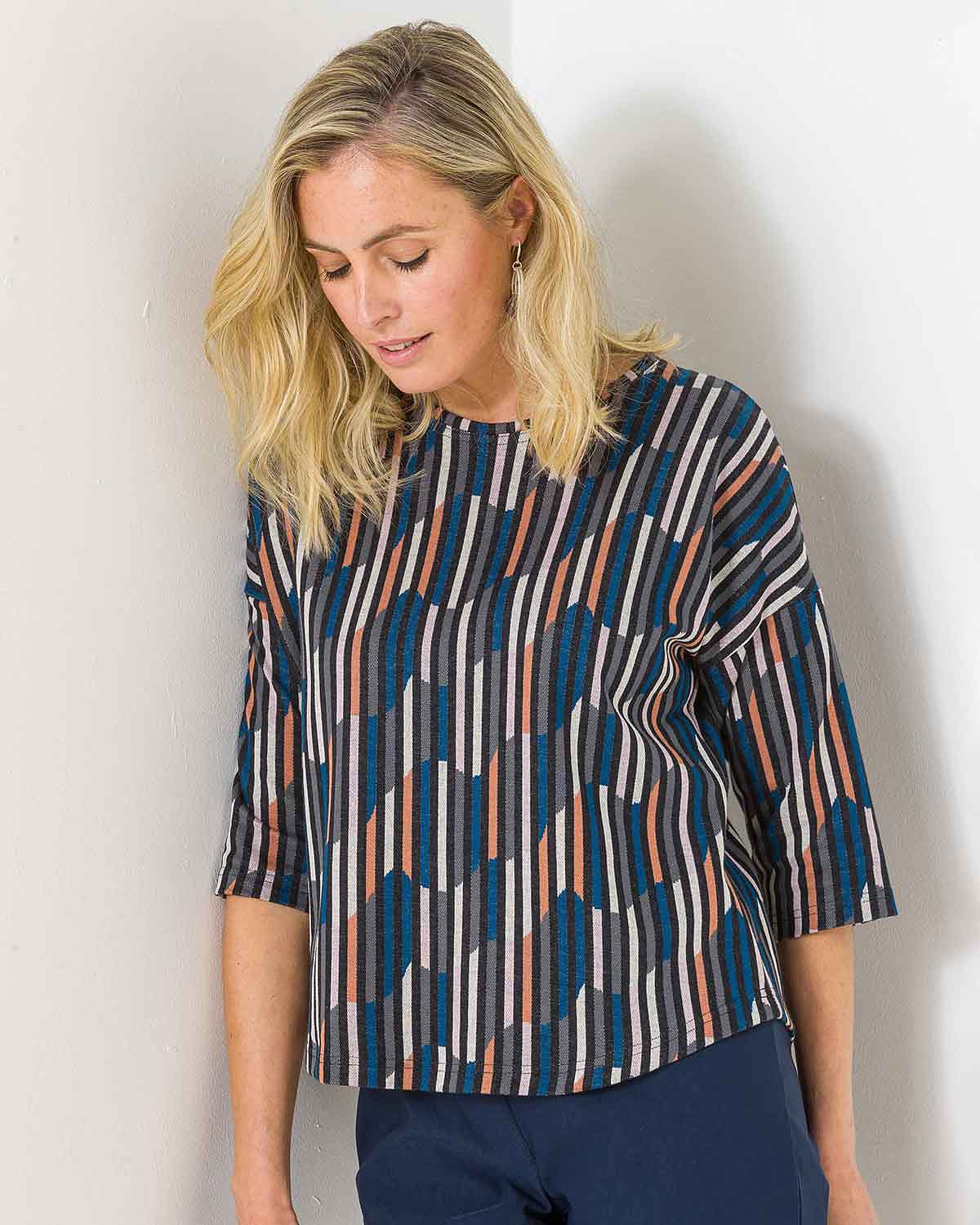 Eva Patterned Crew Neck Dolman Sleeve Top - The Classic Boutique