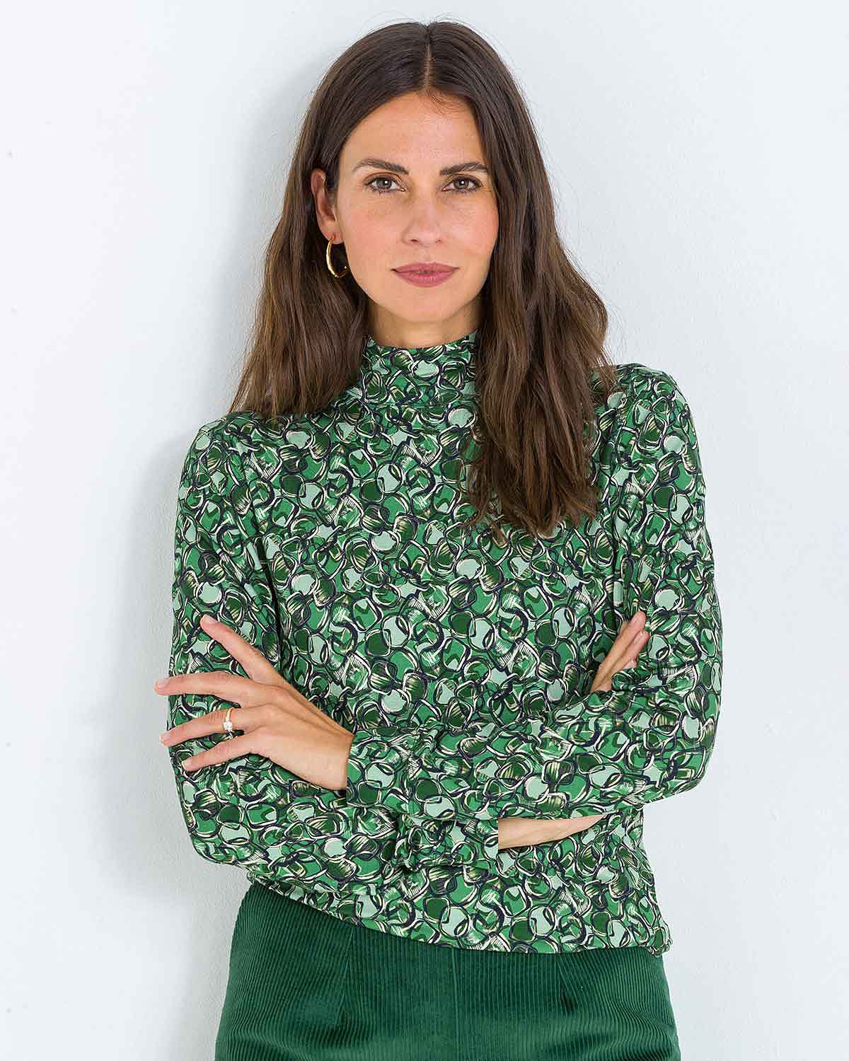 Laurie Patterned Viscose Turtle Neck Top - The Classic Boutique