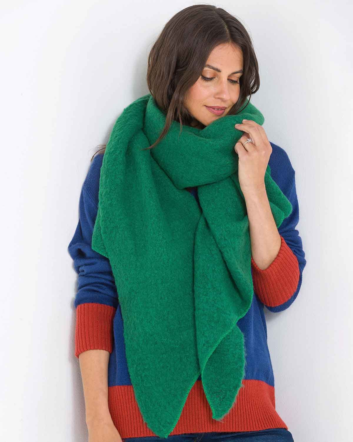 Madeline Wool Mix Asymmetric Scarf- Green - The Classic Boutique