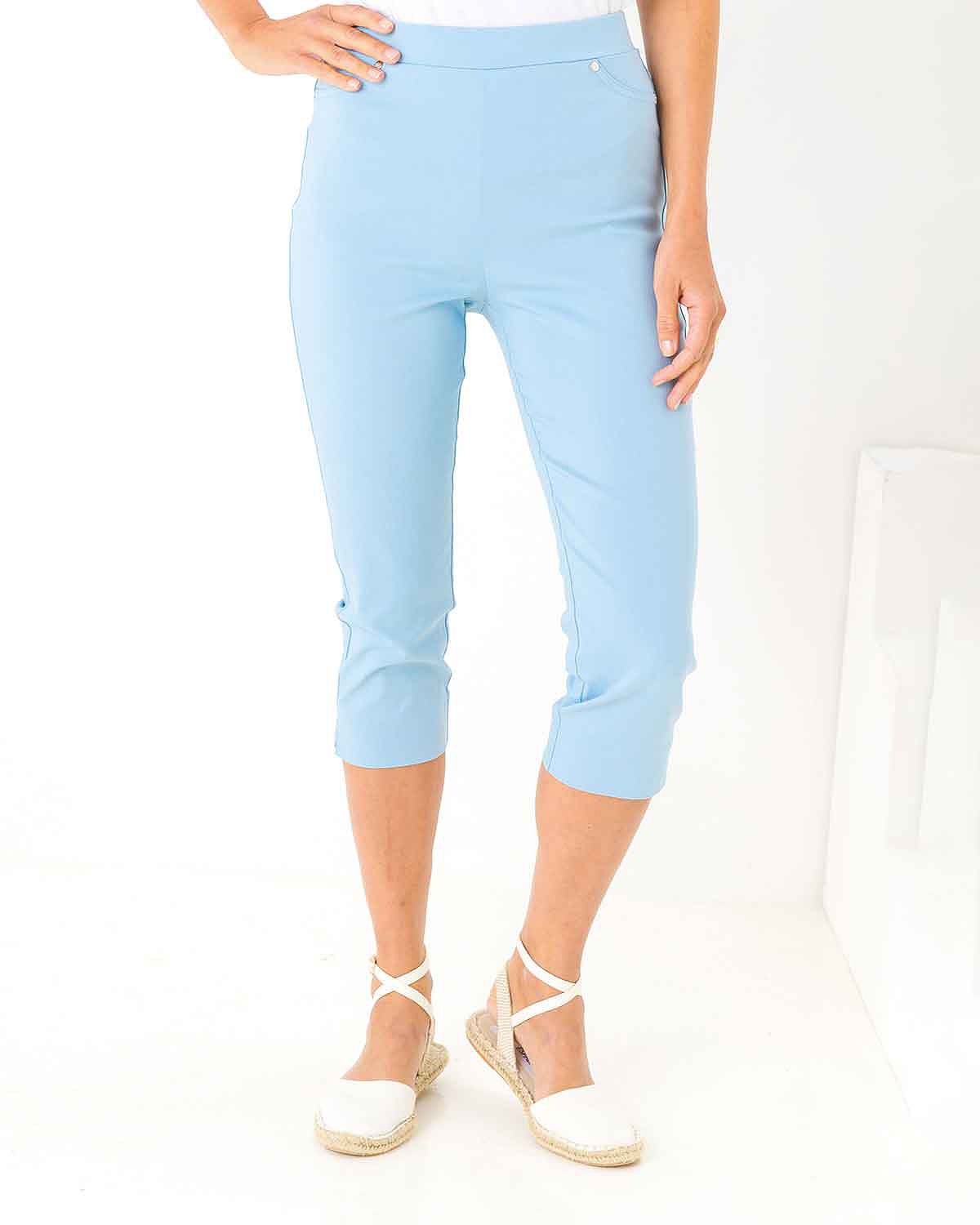 Tori Viscose Mix Pull On Cropped Trousers - Pale Blue - The Classic Boutique