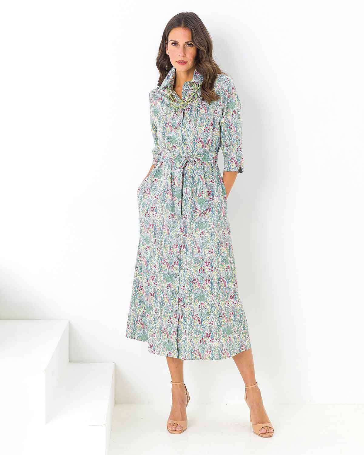 Fiona Floral Cotton Roll Sleeve Shirt Dress - The Classic Boutique