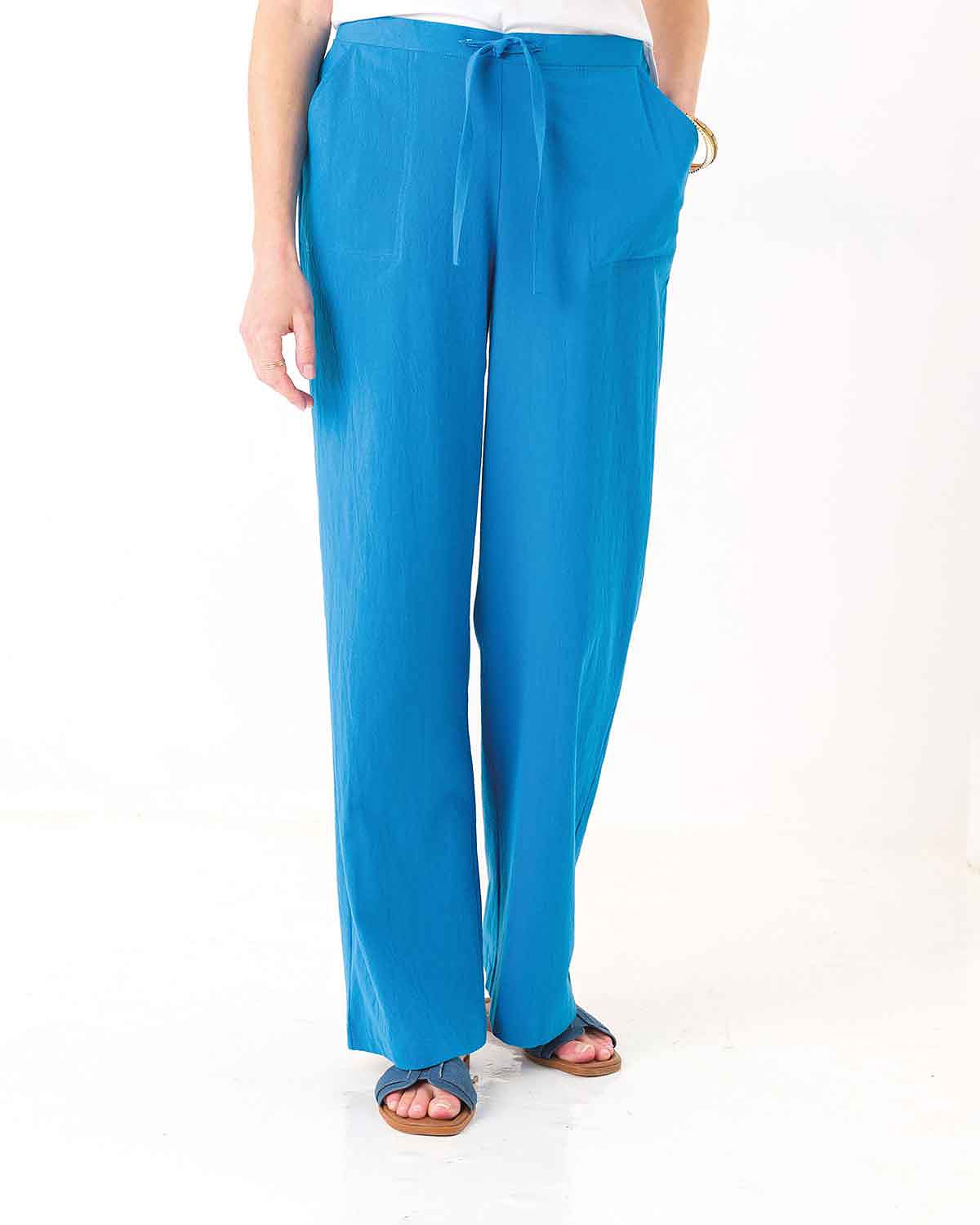 Julia Pure Cotton Pull On Trousers - Azure - The Classic Boutique