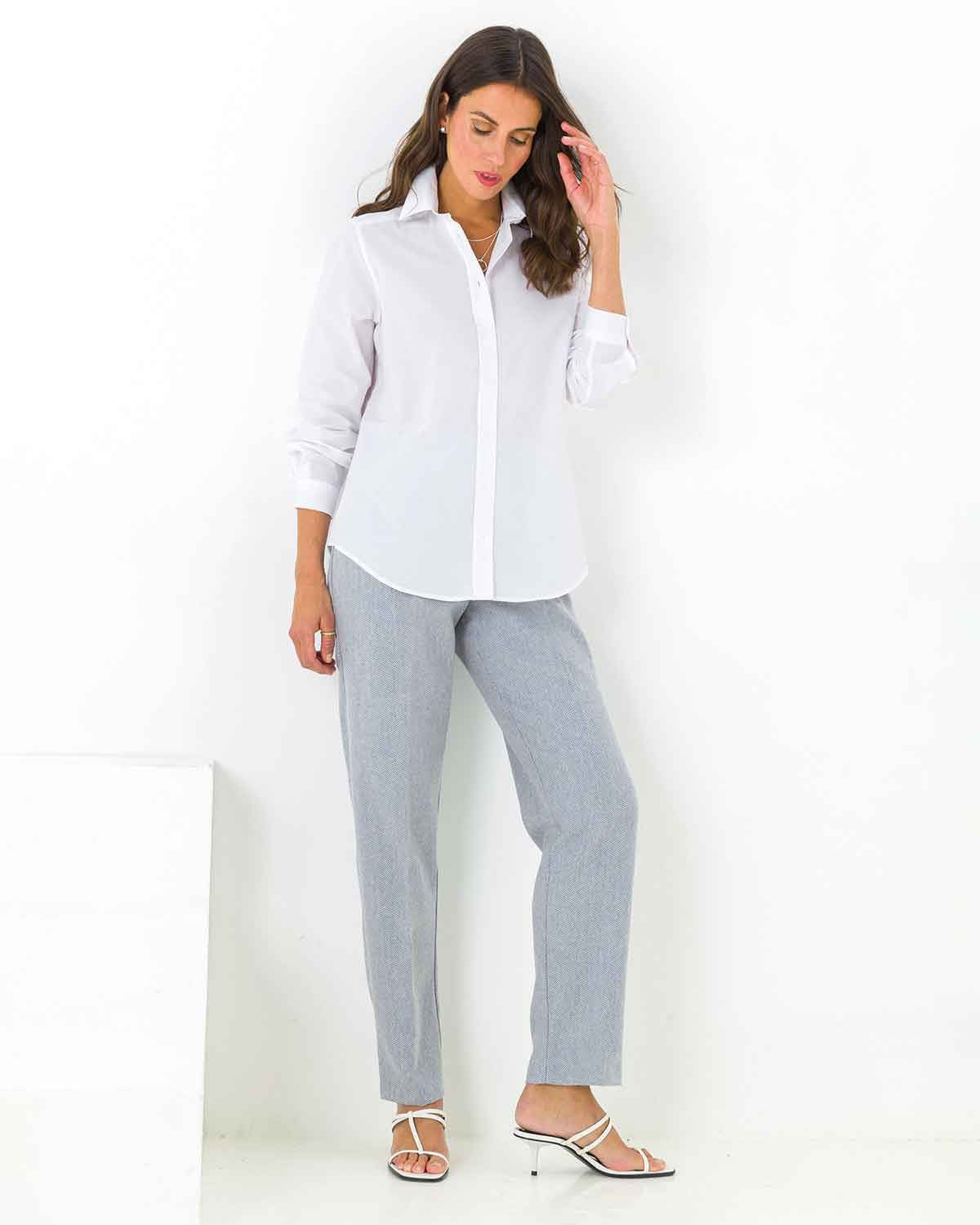 Logan Herringbone Pull On Wool Mix Trousers - The Classic Boutique