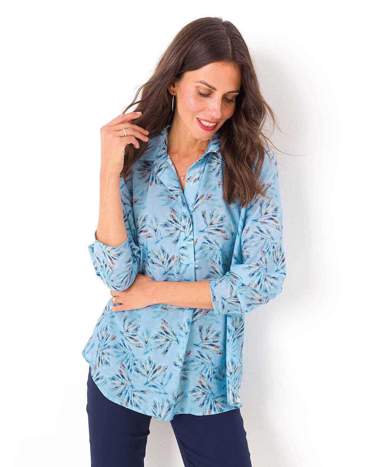 Tatum Patterned Viscose Mix Pull On Long Sleeved Blouse - James Meade