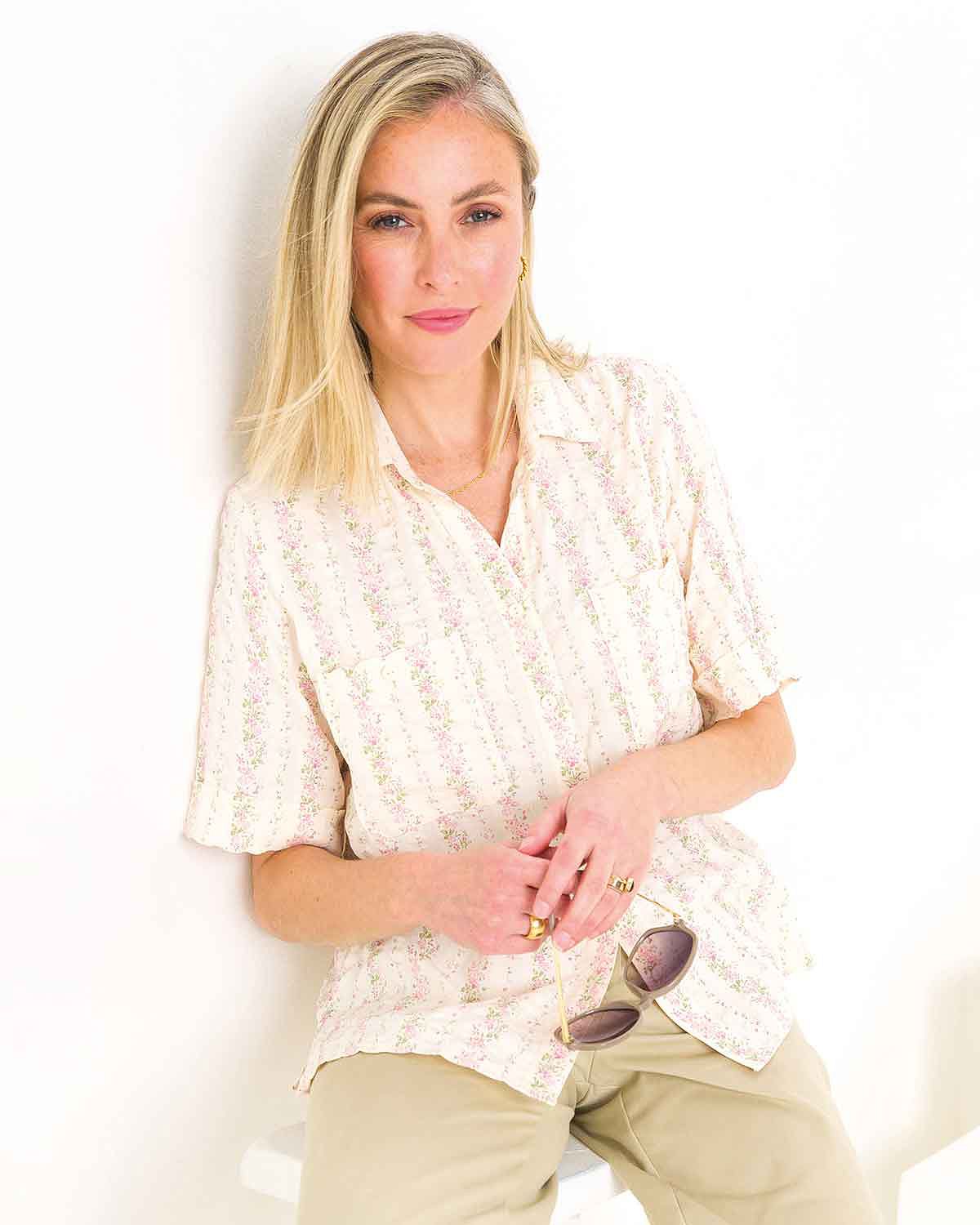 Dotty Floral Pure Cotton Short Sleeve Blouse - James Meade