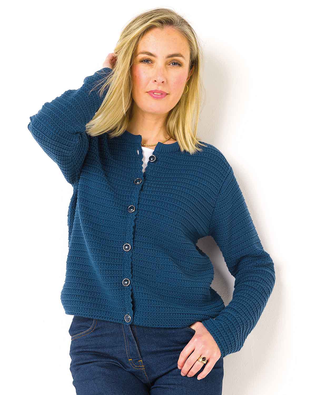 Sheridan Blue Cotton Rich Short Cardigan - The Classic Boutique