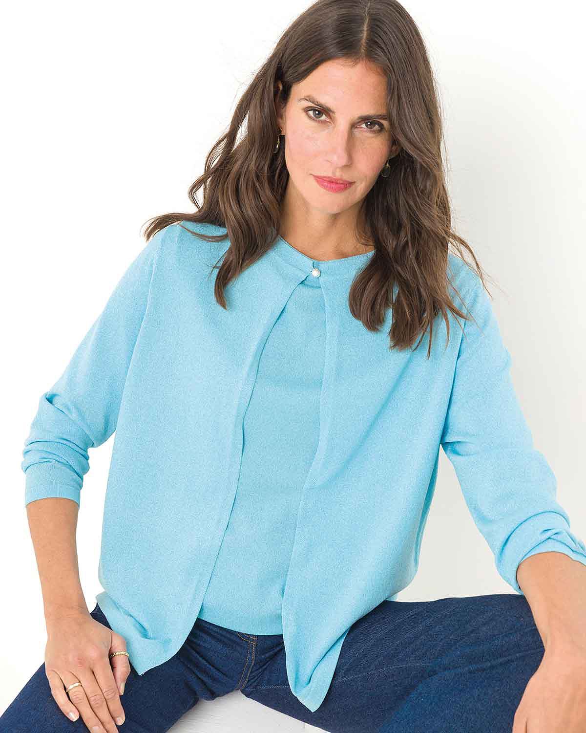 Naomi Aqua Short Cardigan - The Classic Boutique