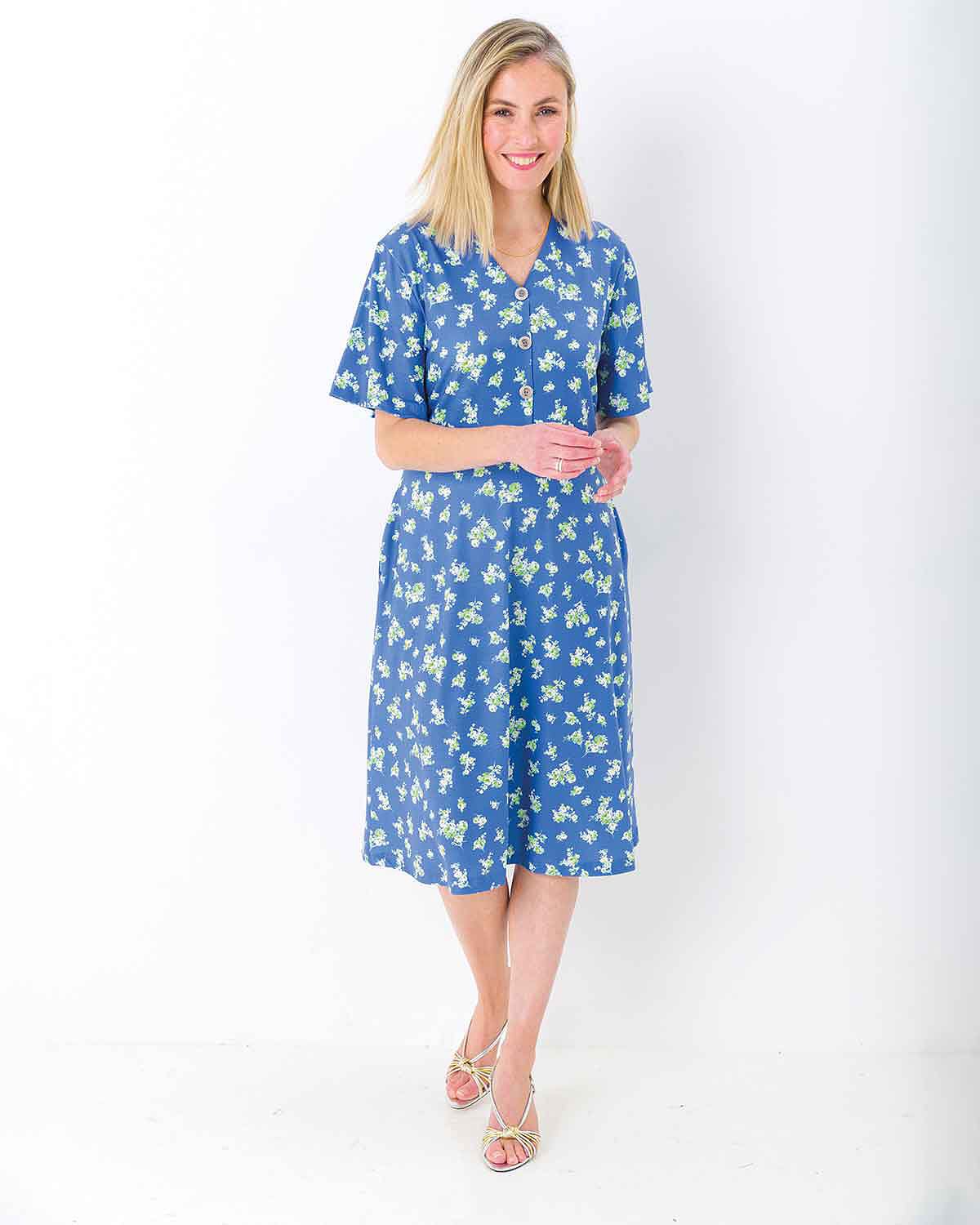 Greta Floral A Line Pull On Short Sleeved Dress - The Classic Boutique