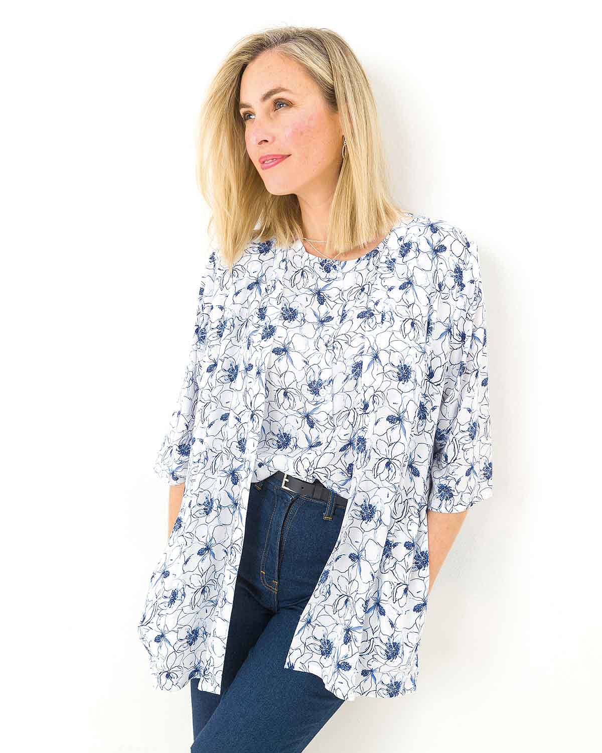 Karen Floral Viscose 3/4 Sleeved Kimono Style Top - The Classic Boutique