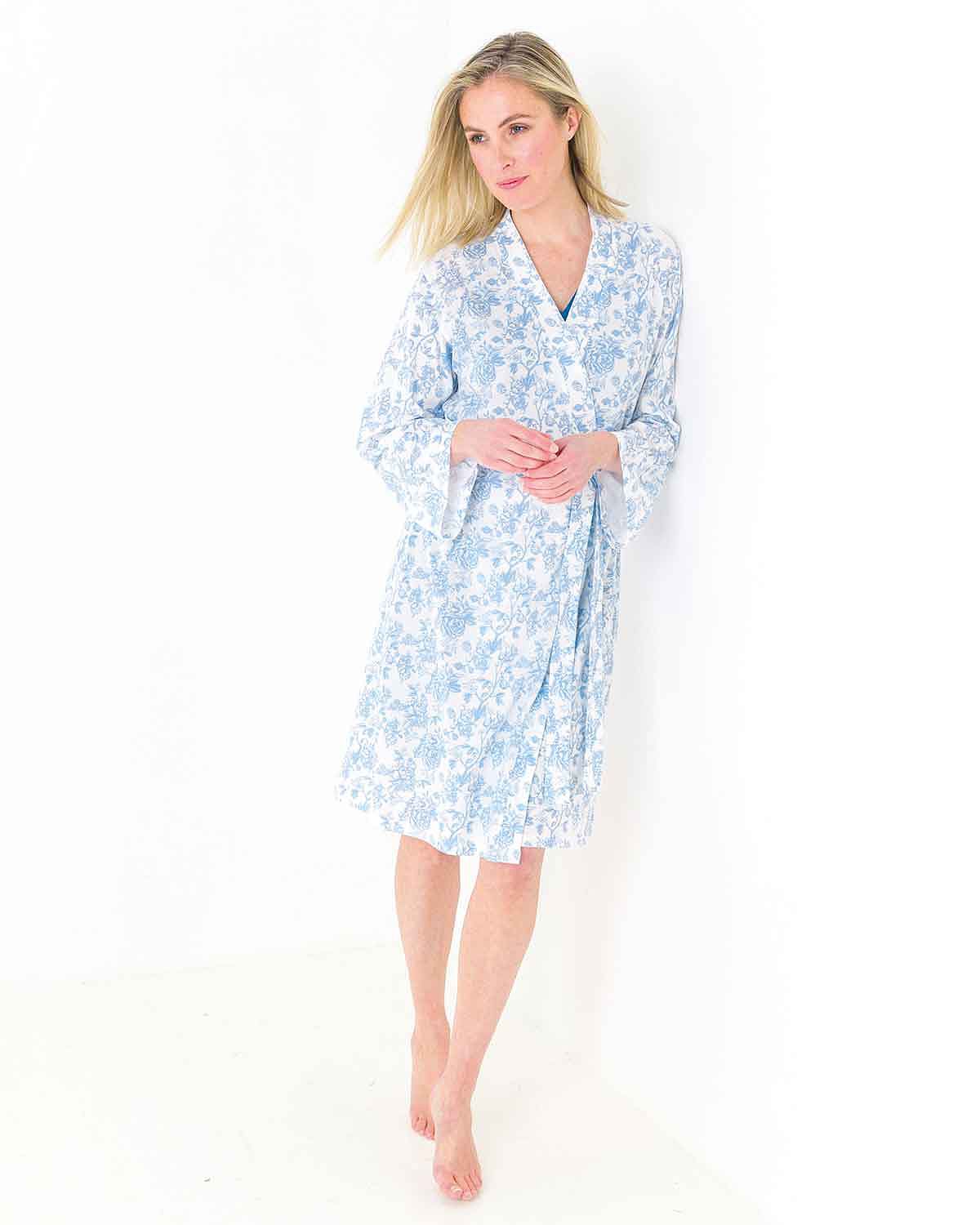 Carey Floral 3/4 Sleeve Cotton Dressing Gown - The Classic Boutique