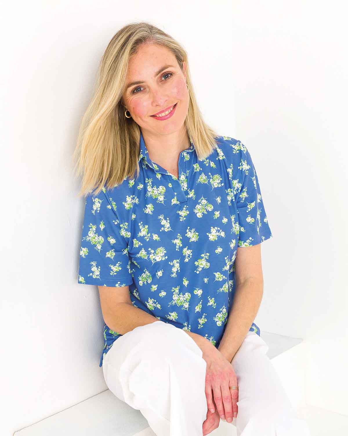 Layla Floral Short Sleeved Polo Top - The Classic Boutique