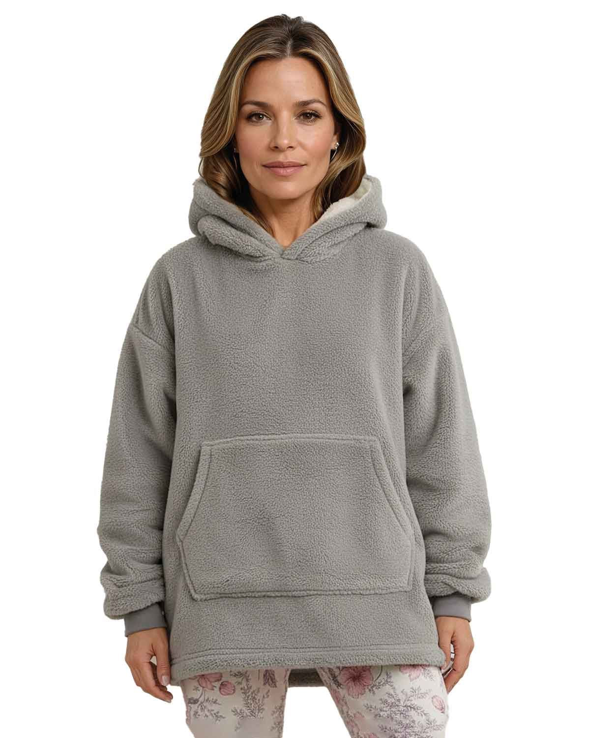 Ladies Grey Fleece Pullover Style Blanket Hoodie - The Classic Boutique